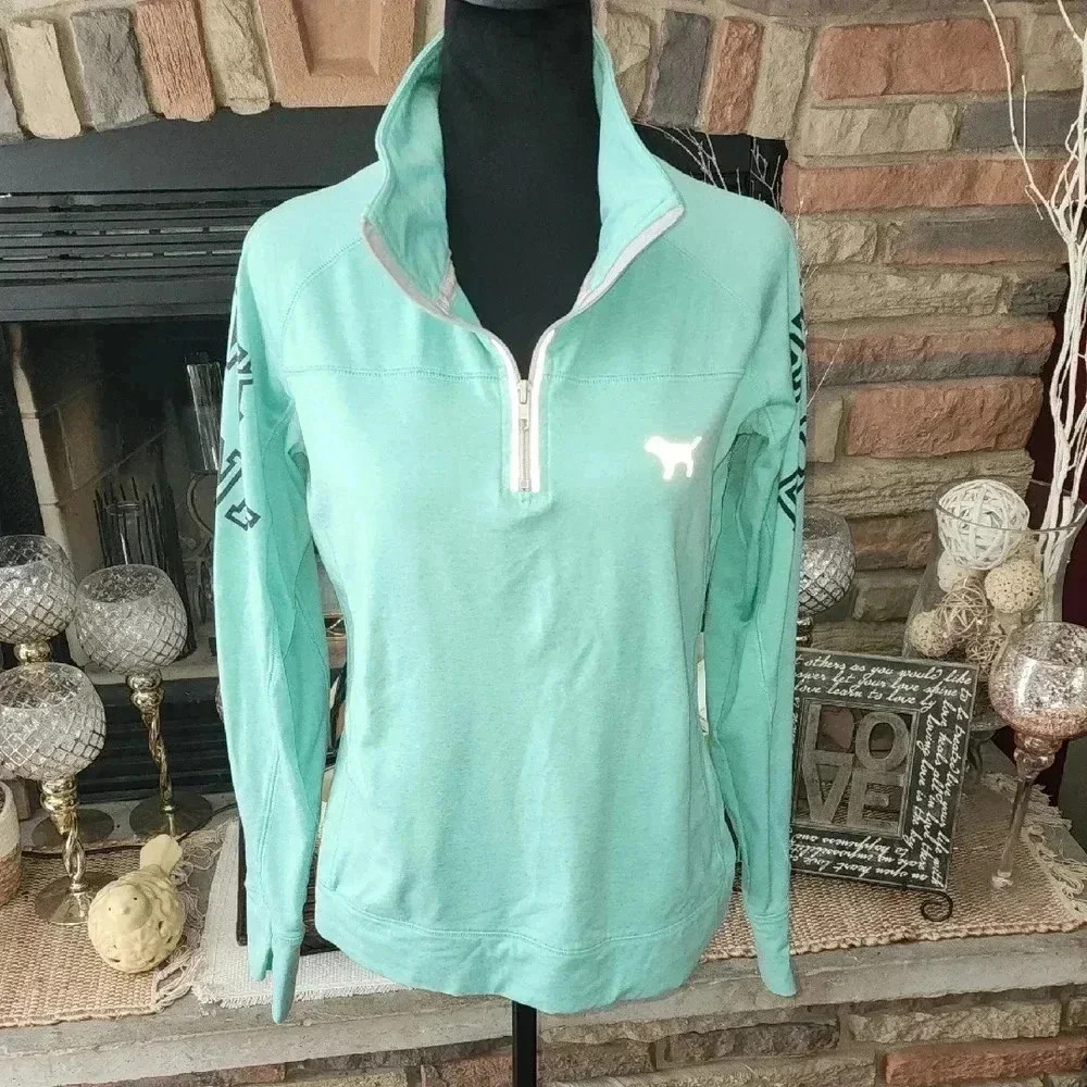 PINK Victoria's Secret Teal Quarter-Zip Sweatshirt